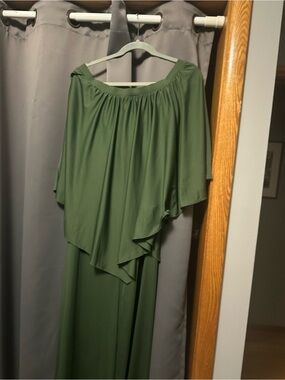 Olive Green Maxi Dress with Draped Overlay